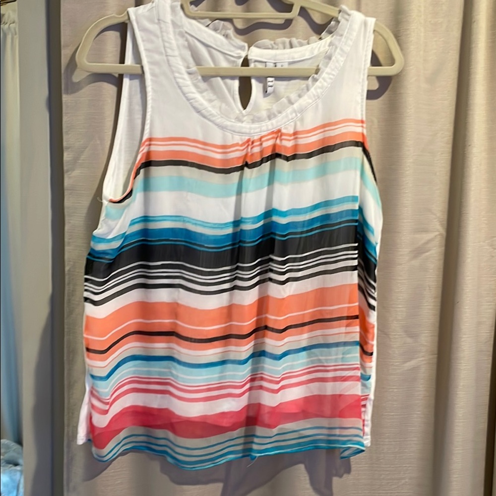 Elle White and coral Relaxed sleeveless shirt